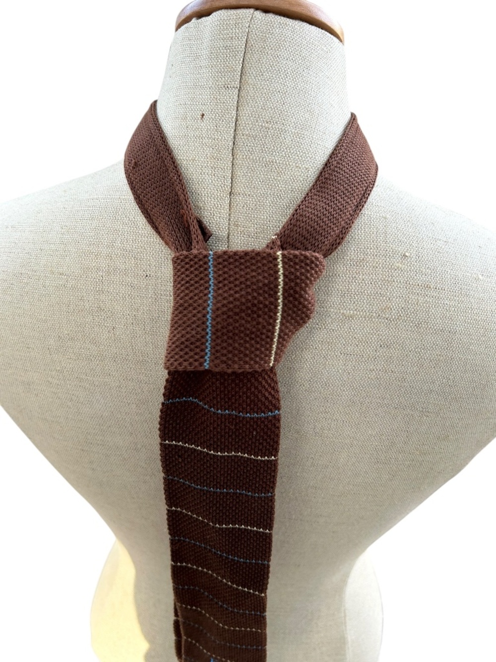 Christian Dior squared hem wool sweater brown blue stripe embroidered DIOR tie - Picture 4 of 5